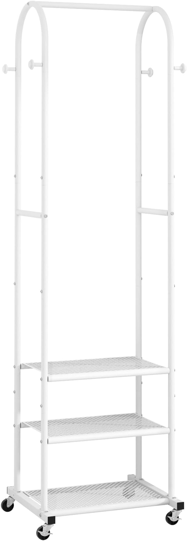 Kaitiemoo Heavy Duty Clothing Rack with Wheels,Modern Garment Rack with 3 Metal Shelves, 71.8Inches Display Rack for Hanging Clothes, Hanging Rod for Small Spaces,White