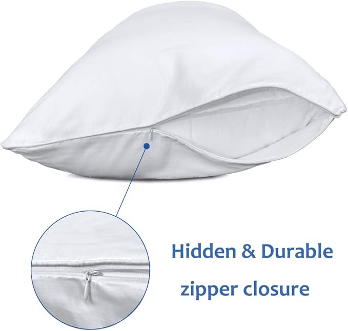 Precoco Queen Pillow Cases Set of 2 | 100% Cotton White Pillowcases Queen Size with 600 Threads | Stable Pillow Covers with Zipper Hidden for Hotel Quality, 20x30