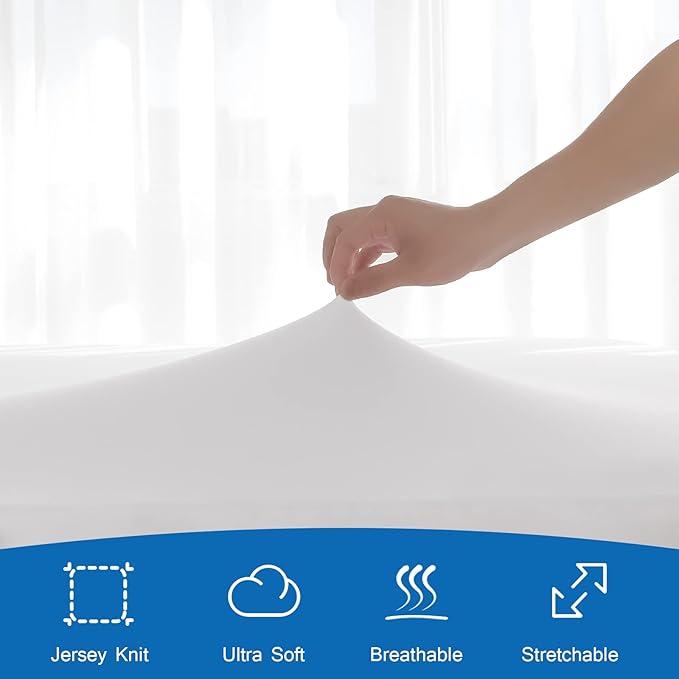 Twin Fitted Sheet Only, Twin Size Sheets for Kids Up to 12 Inches Deep Procket, Single Bed Mattress Sheets Stretchable Breathable Jersey Knit Cover, 2 Pack, White