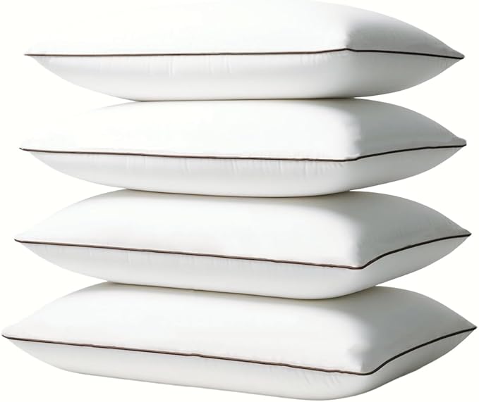 Subrcamos Luxury Comfort Set of 4 Queen Size Bed Pillows - Hypoallergenic Polyester Microfiber Material - Premium Sleep Support for Side, Back, and Stomach Sleepers - 18 x 28 inches, 45 cm x 70 cm