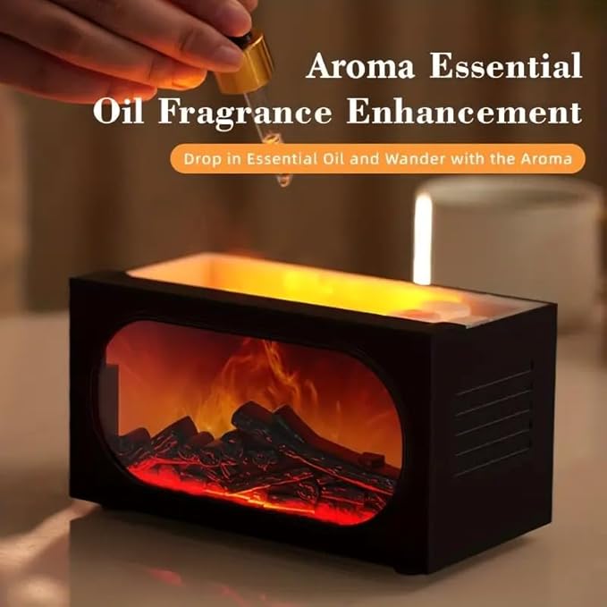 Fireplace Flame Air Diffuser Humidifier, Essential Oil Diffuser for Home, 140ML Ultrasonic Cool Mist Humidifier with Control and 7 Colors Light, 3D Fireplace-Style Humidifier for Home, Room, Auto-Off