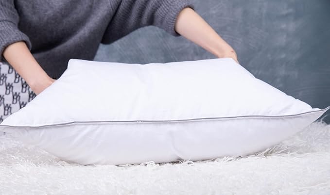 King Size Goose Feather Down Bed Pillow 2 Pack for Sleeping 100% Cotton Cover Medium Firm Set of 2 King Size Gussted White