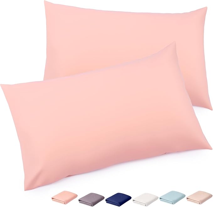 Brushed Microfiber Pillow Cases Standard Size Pillow Case-Envelope Closure Pillowcases Standard Set of 2,Cooling & Moisture Wicking,Wrinkle Resistant Bed Pillowcases 20" X 26"(Standard,Peach Pink)