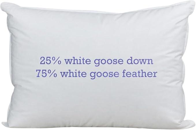 Down Etc Luxury Hotel Side or Back Sleepers 235-Thread Count 100% Down-Proof Soft Preshrunk Cotton Fabric 25/75 Goose Down & Feather Pillows for Sleeping, Standard (Pack of 1), White