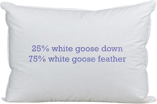 Down Etc Luxury Hotel Side or Back Sleepers 235-Thread Count 100% Down-Proof Soft Preshrunk Cotton Fabric 25/75 Goose Down & Feather Pillows for Sleeping, Standard (Pack of 1), White