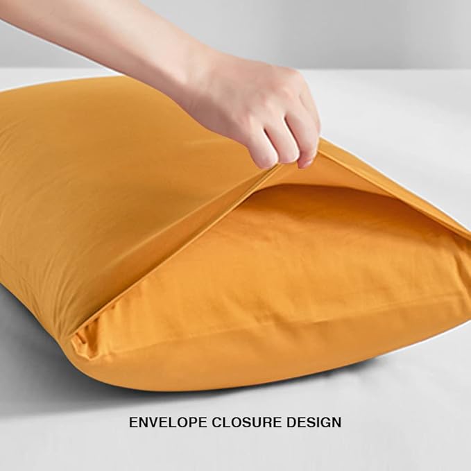 FLXXIE King Pillow Cases Set of 2, Soft Microfiber Pillow Covers with Envelope Closure, Wrinkle, Fade and Stain Resistant Pillowcases, 20x36, Ginger Yellow