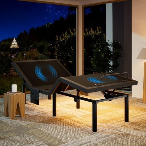 Marsail NS1 Twin XL Adjustable Bed Base with Massage- Smart Dual Motor Bed Frame with Wireless Remote, 3-Min Assembly, Zero Gravity & Anti-Snore Modes, Under Bed Lighting, 4 USB Ports
