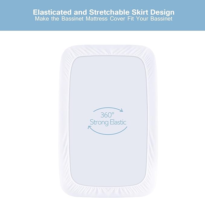 Waterproof Bassinet Mattress Protector Cover, Fits for Nawahev, NeoBorn 3 in 1 and Dream On Me Traveler/Skylar/Lotus Bassinet, 2 Pack, Skin Friendly and Breathable Bassinet Mattress Pad