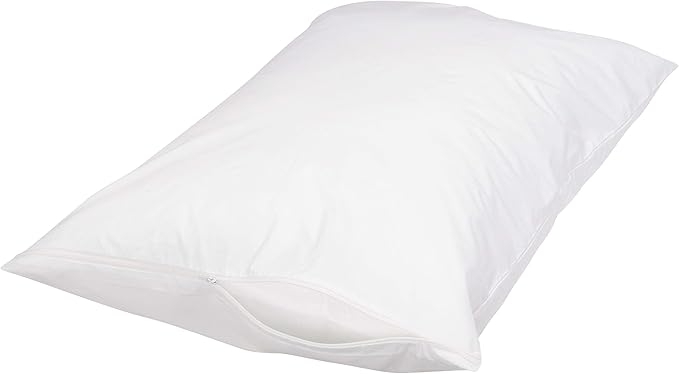Amazon Basics Queen Pillow Protector with Zipper, 100% Cotton Hypoallergenic, Machine Washable, White, 31 x 21 Inches, Pillows Not Included (Pack of 2)