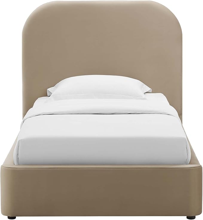 Modway Keynote Modern Bed Frame, Twin Size with Curve Shaped Headboard in Taupe, Performance Velvet