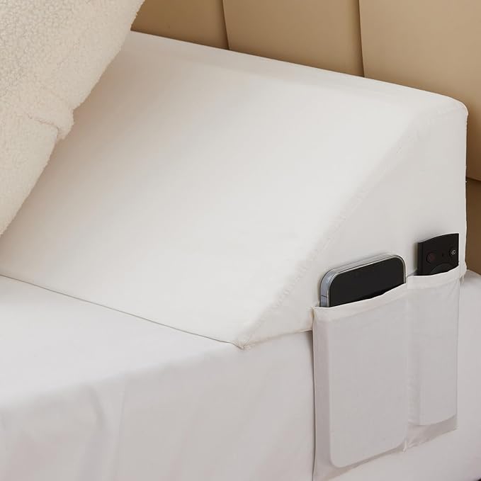 Bedluxe Queen Bed Wedge Pillow for Headboard, Wedge Pillow Headboard, Pillow Wedge for Headboard Gap, Bed Gap Filler Queen - Fill The Gap (0-7") Between Headboard and Mattress (White, 60"x10"x6")