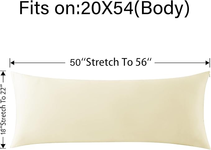 WhatsBedding Body Pillow Cover Cooling Fabric, Long Pillowcase Breathable & Skin-Friendly, Zipper Closure - Beige (20x54 inch)
