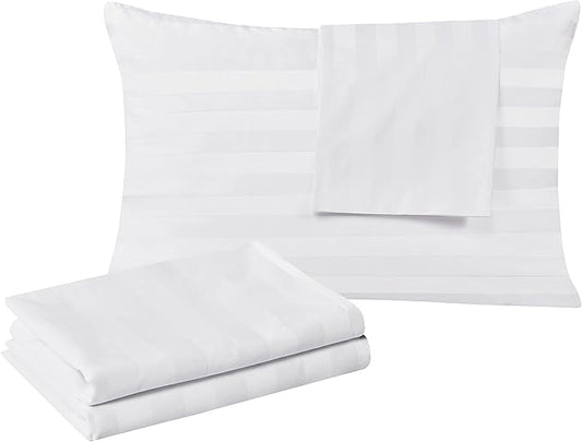 100% Egyptian Cotton King Pillow Protectors Set of 2, 400 Thread Count Sateen Weave Cooling Pillowcase, Easy Care Zippered Style Pillow Covers (Stripe-White, King)