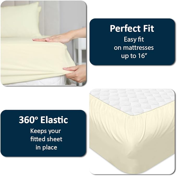 Cottingon 1 Piece Top Split King Fitted Sheet Only for Adjustable beds, Premium 100% Egyptian Cotton, 34 Inches Half Split Flex Head Bottom Sheet for Sleep Number Beds 16" Deep Mattress, Ivory
