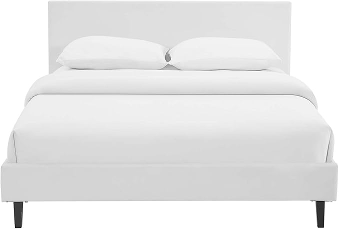 Modway Anya Upholstered White Faux Leather Full Platform Bed with Wood Slat Support