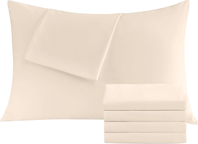 Pillowcases King 4 Pack, 20x36 Pillow Cases with Envelope Closure, Soft Plain Brushed Microfiber Covers Breathable Wrinkle-Resistant, Beige