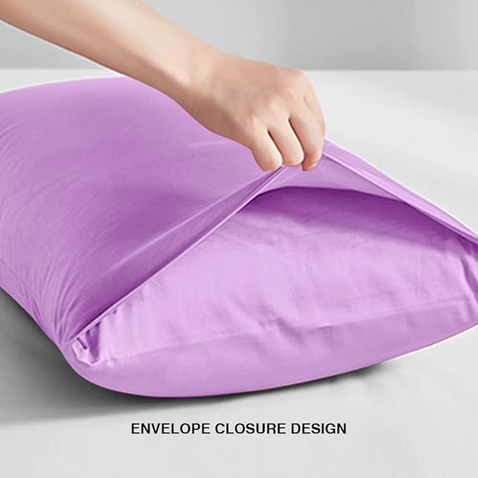 FLXXIE Pillow Cases Standard Size, Soft Microfiber Pillow Covers with Envelope Closure, Wrinkle, Stain Resistant Pillowcases, 2 Piece Set, 20x26, Lavender