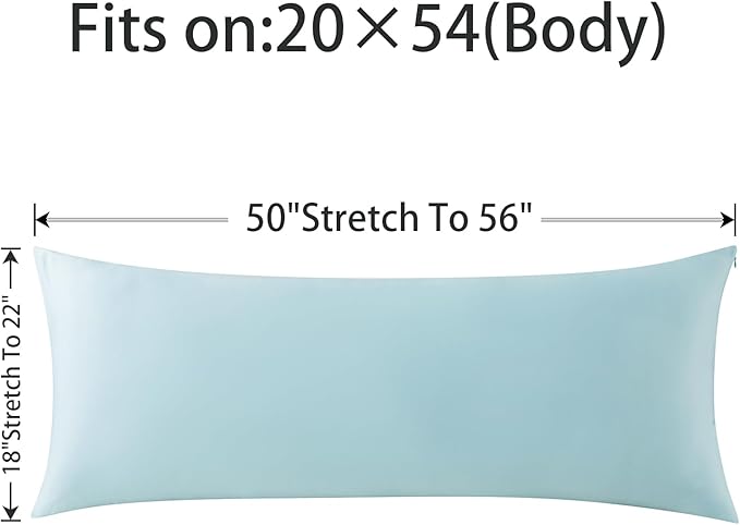 WhatsBedding Body Pillow Cover Cooling Fabric, Long Pillowcase Breathable & Skin-Friendly, Zipper Closure - Light Blue (20x54 inch)