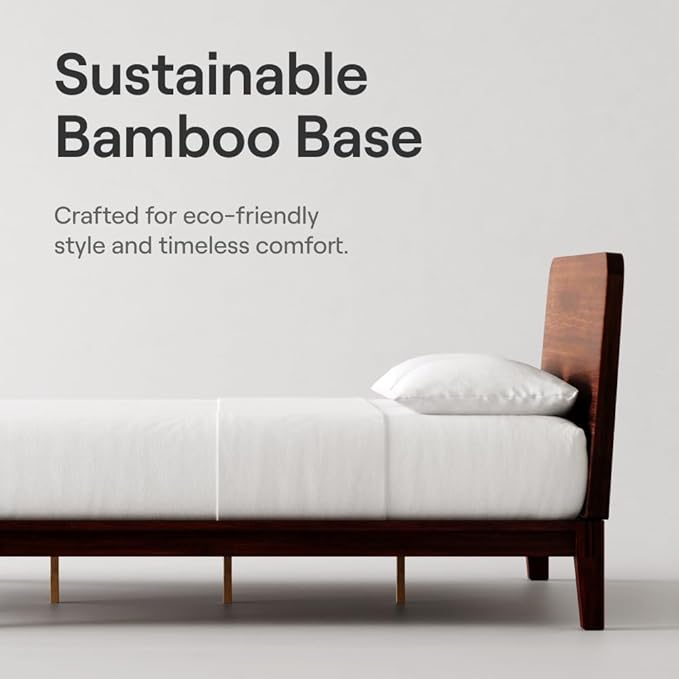 Nectar Bamboo Platform Bed Frame & Headboard - Walnut - California King - Floating Center Support Legs - 12” Height - Tool Free Set Up - Sturdy Wooden Support Slats - Holds Up To 800 Pounds