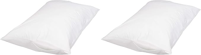 Amazon Basics Queen Pillow Protector with Zipper, 100% Cotton Hypoallergenic, Machine Washable, White, 31 x 21 Inches, Pillows Not Included (Pack of 2)