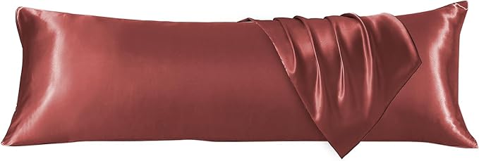 HUXMEYSON Body Pillow with Satin Pillowcase, Body Pillow for Adults, Removable Cover, Wine Red (20"x54")