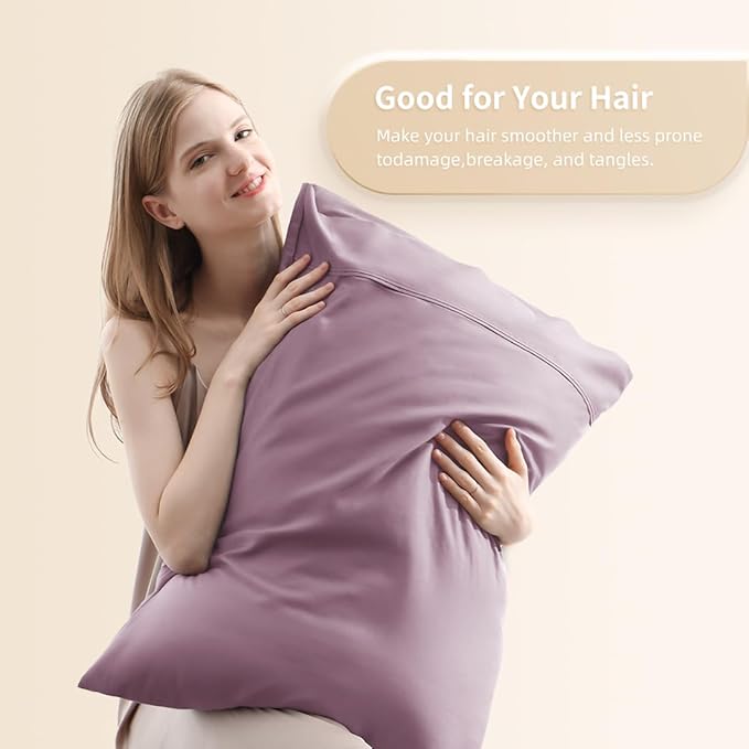 Queen Pillowcases, Cooling Viscose from Bamboo Pillow Covers with Envelope Closure, Soft Moisture-Wicking for Hot Sleepers, Hair and Skin-Friendly, Light Purple, 2 Pack