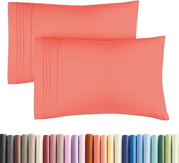 Standard Pillow Cases Set of 2 - Ultra-Soft Hotel Quality Pillowcase Covers - Comfy & Wrinkle Free - Stain and Fade Resistant - Machine Washable Pillow Protectors - 2 Piece Set - Standard Coral