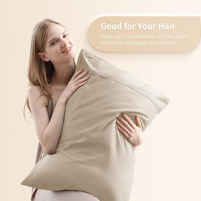 Queen Pillowcases, Cooling Viscose from Bamboo Pillow Covers with Envelope Closure, Soft Moisture-Wicking for Hot Sleepers, Hair and Skin-Friendly, Light Khaki, 2 Pack