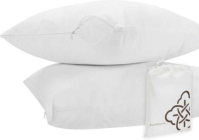 BIOWEAVES 100% Organic Cotton Breathable Pillow Protectors GOTS Certified with Zipped Closure – King, 20” x 36”, 4-Pack