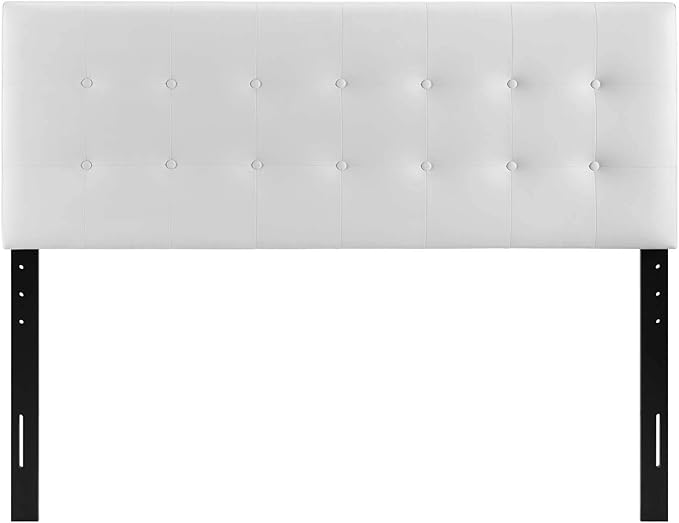 Modway Emily Tufted Button Faux Leather Upholstered Queen Headboard in White