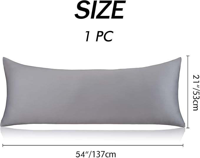 100% Cotton Body Pillow Case Cover with Zipper Wrinkle-Free, 400 Thread Count Super Soft Pillowcase for Body Pillow, Breathable Long Pillow Protector 21" x 54" Grey