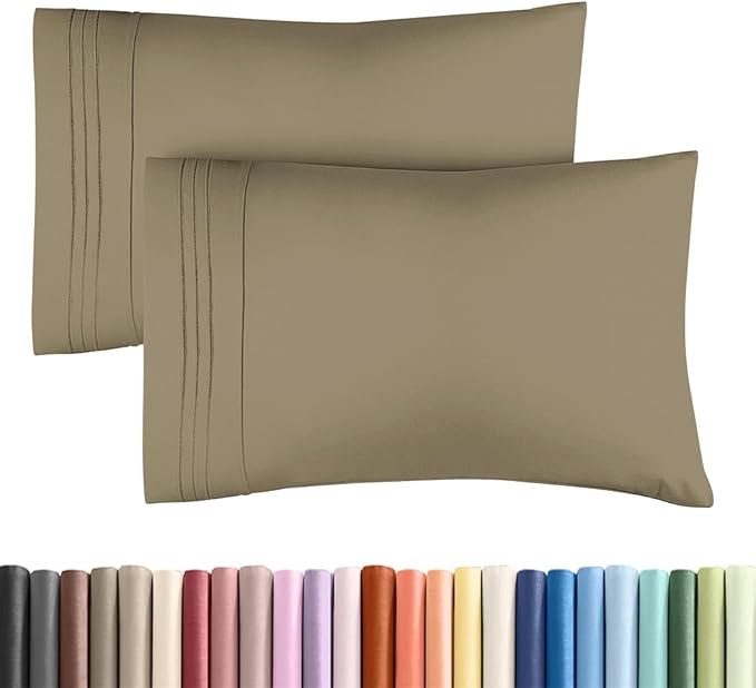 King Standard Pillow Cases Set of 2 - Ultra-Soft Hotel Quality Pillowcase Covers - Comfy, Cozy & Fade Free - Wrinkle Resistant - Machine Washable Pillow Protectors - 2 Piece Set - Khaki