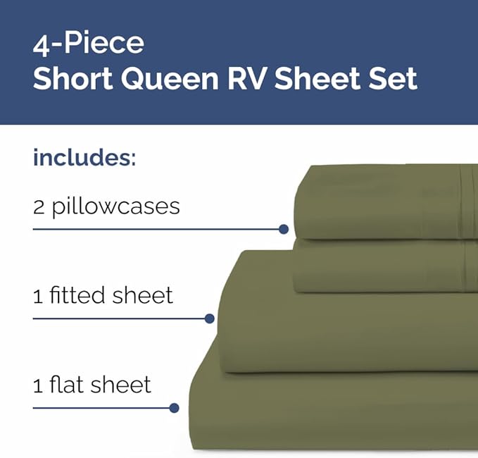 Short Queen Size 4 Piece Sheet Set - RV Short Queen, Ultra-Soft, Breathable & Cooling Bed Sheets Set w/ Deep Pockets - Hotel Luxury Bedding for Women & Men - Wrinkle Free & Fade Resistant - Sage Green