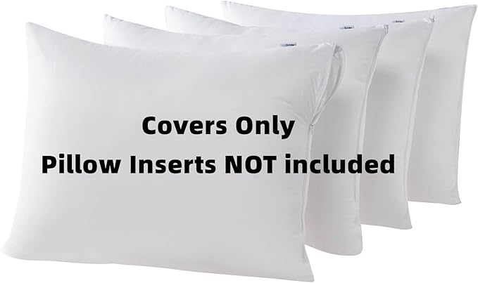 Kingnex 4 Pack Waterproof Down Feather Proof Pillow Protectors with Zipper Queen Size Set of 4 Protective Covers for 20x30 20x28 Bed Pillows