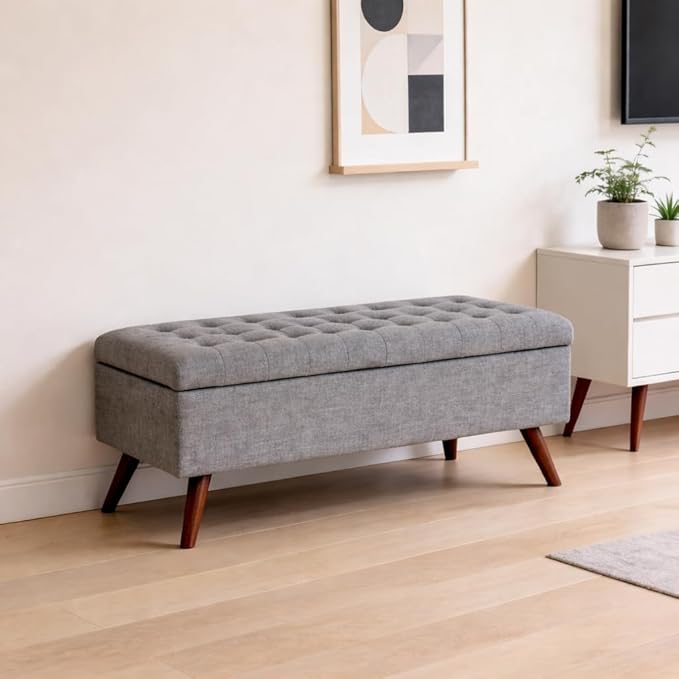 HomePop Modern Tufted Storage Bench - Medium Gray