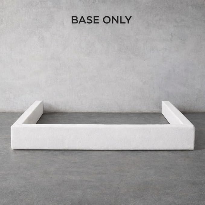 Square Bed – Washable Cover - Soft Upholstered Linen - Minimalist Modern - Sold Separately(Cream Boucle, King Base)