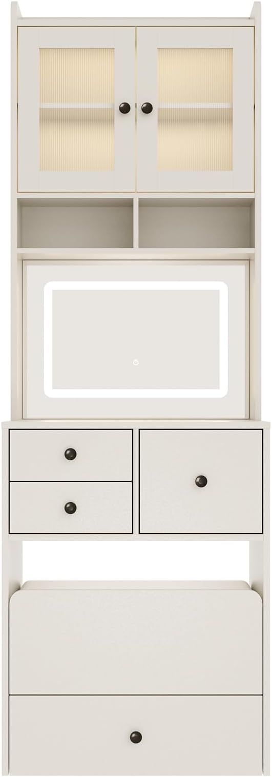 GarveeLife Compact Vanity, Make Up Vanity Desk with Mirror and Lights, White Vanity Table Set with Charger Station,Girls Small Vanity and Storage Chair