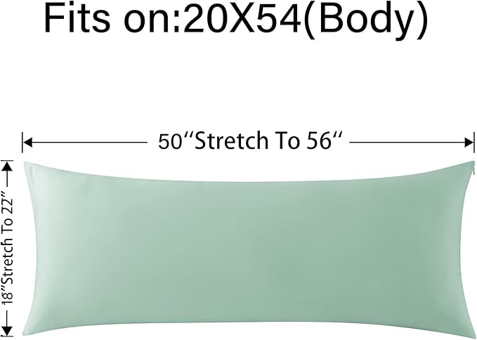 WhatsBedding Body Pillow Cover Cooling Fabric, Long Pillowcase Breathable & Skin-Friendly, Zipper Closure - Milky Green (20x54 inch)