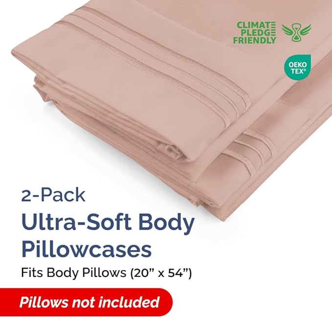 Body Pillowcases Set of 2-20x54 Long Body Pillow Case - Soft Body Pillow Cover for Sleeping & Side Sleepers - Comfy, Wrinkle & Fade Free - Machine Washable w/Envelope Enclosure Mauve
