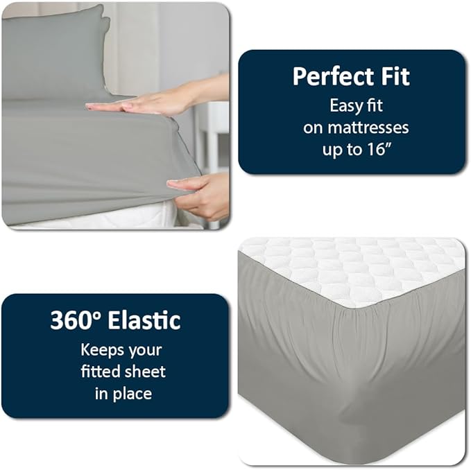 Cottingon 1 Piece Top Split King Fitted Sheet Only for Adjustable beds, Premium 100% Egyptian Cotton, 34 Inches Half Split Flex Head Bottom Sheet for Sleep Number Beds 16" Deep Mattress, Light Grey