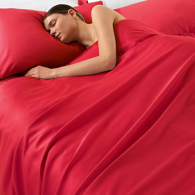 NTBAY Zippered Satin Pillow Cases for Hair and Skin, Luxury King Hidden Zipper Pillowcases Set of 2, 20x36 Inches, Red