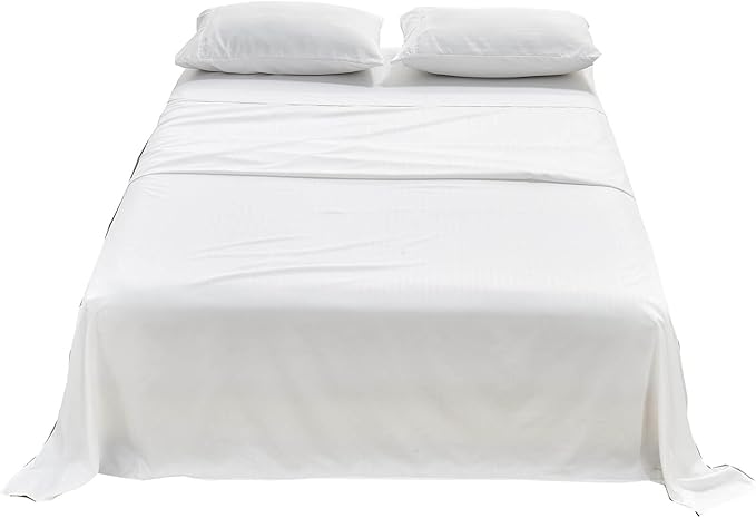 Kingnex Striped Sofa Bed Sheets Queen for Sleeper Sofa Bed with 4-6 Deep Soft Brushed 1800 Microfiber 4 Piece Bedding Set (60"x74"x6") White