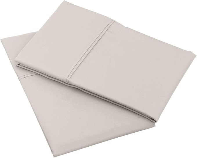 Amazon Basics 400 Thread Count 100% Cotton Pillowcases, Sateen Weave, Standard Size, 20" x 30", Stone Gray, Set of 2