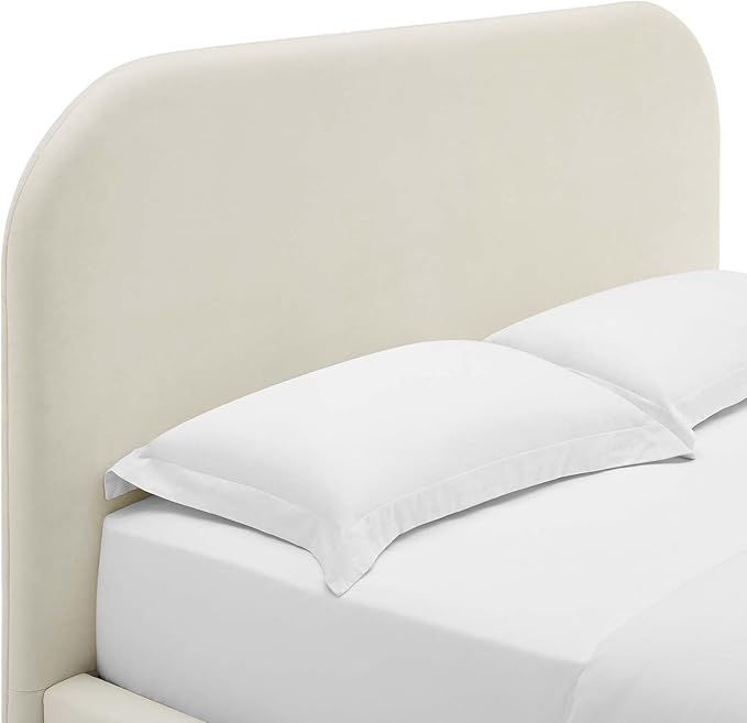 Modway Keynote Modern Queen Bed Frame with Curve Shaped Headboard in Alabaster, Upholstered in Performance Velvet, Queen Size Platform Bedain-Resistant Velvet Bed, Soft Cloud Bed Frame