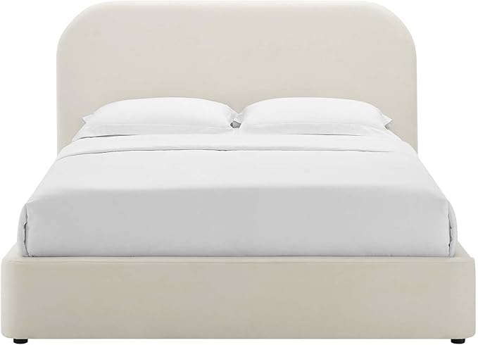 Modway Keynote Modern Full Bed Frame with Curve Shaped Headboard in Alabaster, Upholstered in Performance Velvet, Full Size Platform Bed, Soft Cloud Bed Frameain-Resistant Velvet Full Bed