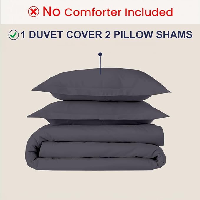 Kotton Culture 3 Pc 120" x 98" Duvet Cover Set Oversized King 100% Egyptian Cotton - 600 Thread Count Comforter Cover, Zipper Closure & Corner Ties - Fits Large King Inserts - Grey