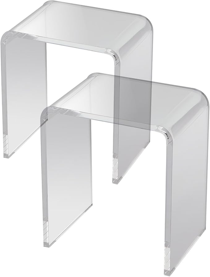 VEVOR Acrylic Side Table Set of 2, U- Shaped Coffee Table, Clear Acrylic End Table with Waterfall Edges for Drink, Food, Snack Used in Living Room & Bedroom
