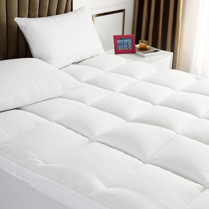 Full XL Mattress Topper - Extra Thick Mattress Pad Cover - Pillow Top with Soft Breathable Spiral Fiber Filling, 8-21 Inch Deep Pocket, Cooling, White
