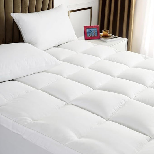 Queen Mattress Topper - Extra Thick Mattress Pad Cover - Pillow Top with Soft Breathable Spiral Fiber Filling, 8-21 Inch Deep Pocket, Cooling, White