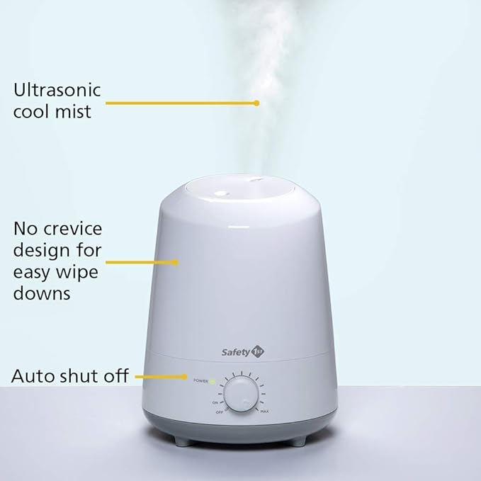 Safety 1st Stay Clean Humidifier, Ultrasonic Mist, One Gallon Easy to Fill Tank, LED Light, and Filter Free